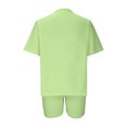thumbnail image 5 of Jerdar Women Casual 2 Piece Short Sets Summer Leisure Suit Solid Color Round Neck Blouse Suit Sets Green M, 5 of 5