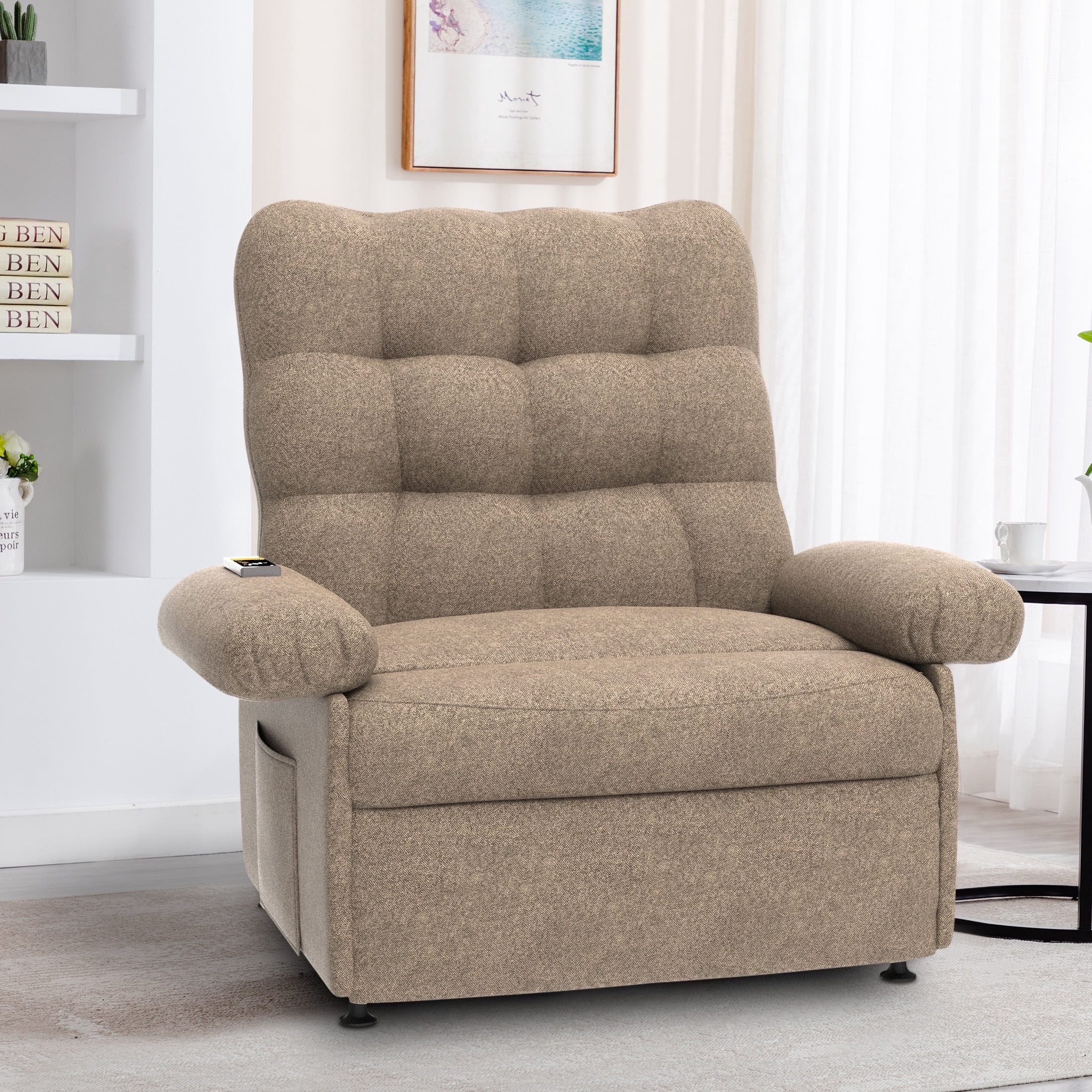 Electric Recliner Chair, Elderly Sofa with Side Pocket and Spacious Seat, Back adjustment from 105°to 145°, Remote Control, Heavy Duty Reclining Mechanism Recliner for Home, Dark Coffee