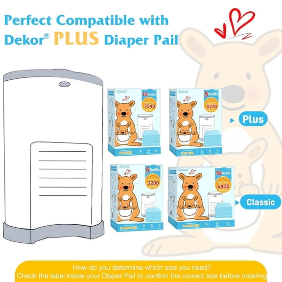 10 Pack Diaper Pail Refill Bags Compatible with Dekor Classic Diaper Pail, 40% Extra Length Refills Holds up to 6400 Diapers, Thickened Multi-layer Odor Control Diaper Bags (Baby Scent)