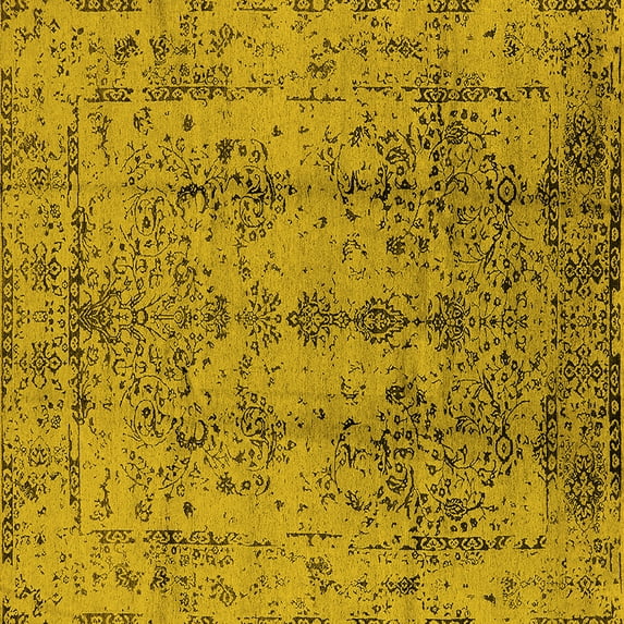 Ahgly Company Machine Washable Indoor Square Oriental Yellow Industrial Area Rugs, 6' Square