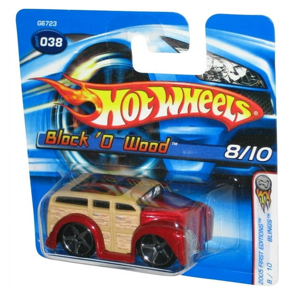 Hot Wheels 2005 First Editions 8/10 Blings Red Block 'O Wood Toy Car #038 - (Short Card)
