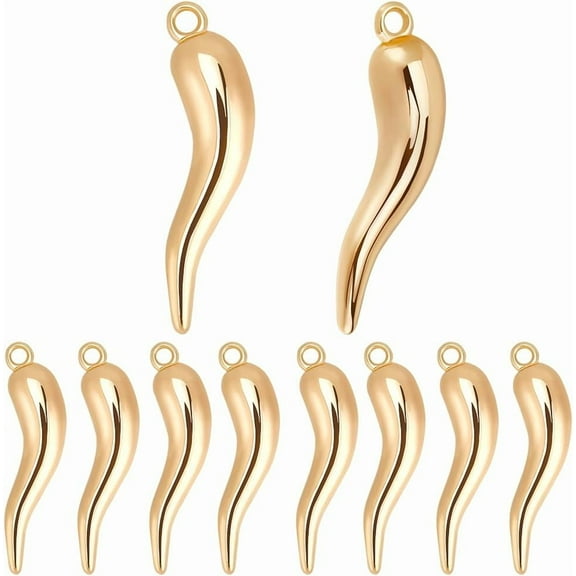 10Pcs Brass Pendants Horn of Plenty Italian Horn Cornicello Cadmium Free & Nickel Free & Lead Free Charms Real 18K Gold Plated 20x5.5x4.5mm Hole: 1.2mm