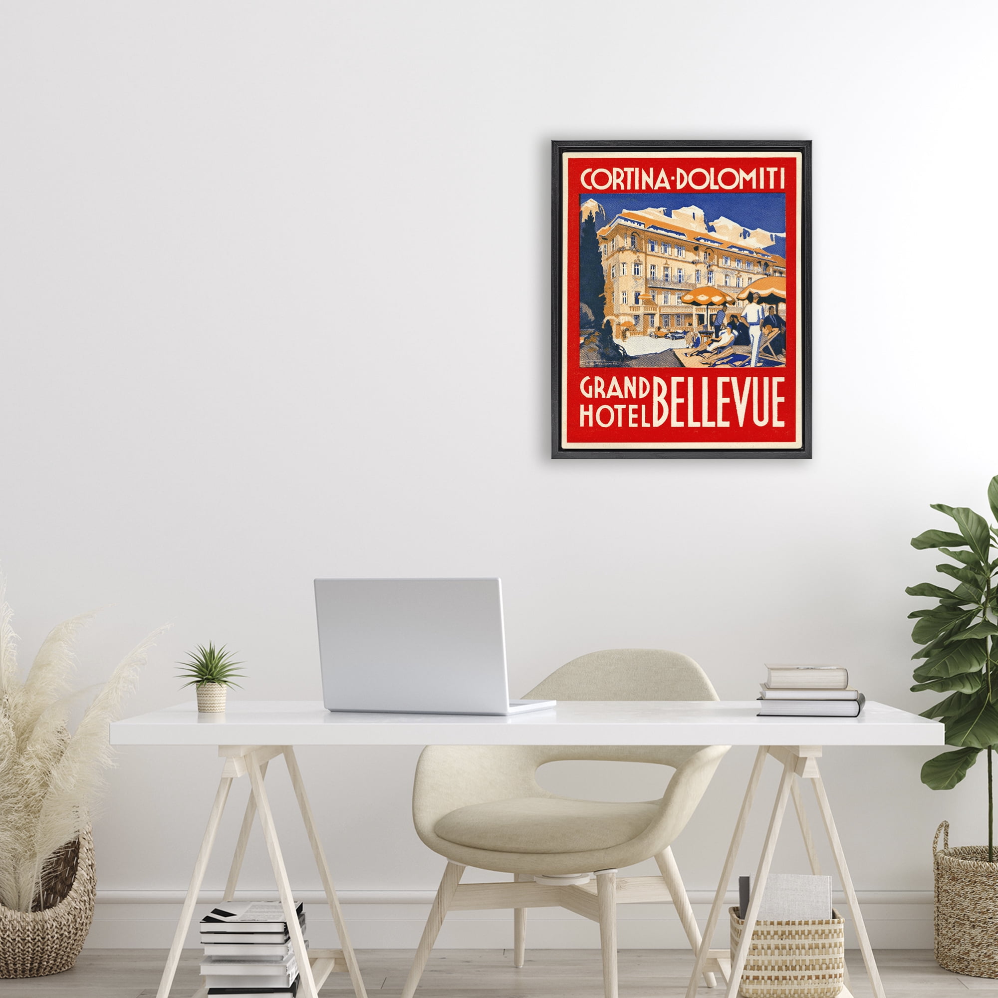Stupell Industries Grand Hotel Bellevue Vintage Black Framed Floater Canvas Wall Art, design by Print Collection