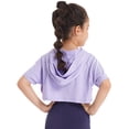 thumbnail image 2 of TTAO Kids Girls Hip Hop Dance Top Hooded Hoodie Short Sleeve Sweatshirts Lavender 10, 2 of 7