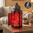 thumbnail image 4 of Moroccan Metal Candle Lantern Holder with LED Fairy String Lights, Large, Red, 4 of 13