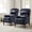 NAVY, variant on Vegan Leather Manual Recliner Set of 2 Roll Arm Nailhead Wood Leg Living Room Navy