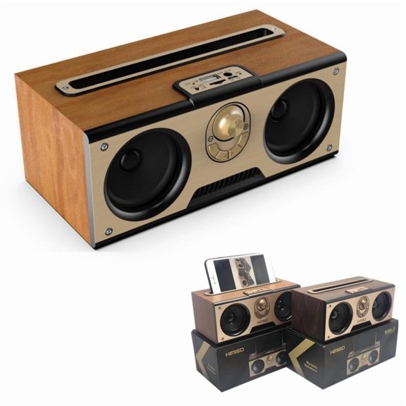 Vintage Wooden Bluetooth Speaker 5.0 Portable Wireless Stereo Speaker with FM Radio, AUX, USB, TF Card, 3D Surround & Extra Bass, 45W PMPO, Retro Home Audio for Indoor & Outdoor Use