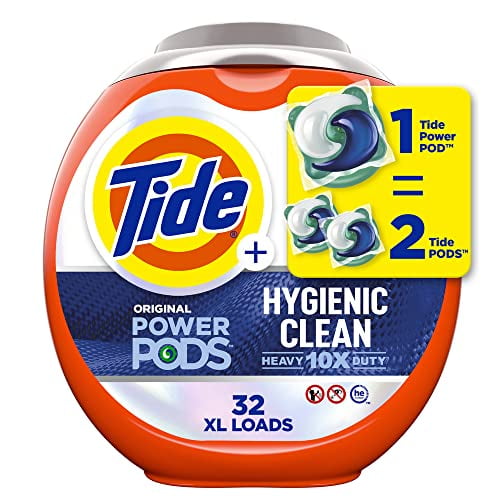Tide Hygienic Clean Heavy 10x Duty Power PODS Laundry Detergent Liquid Soap Pods, Original, 32 count, For Visible and Invisible Dirt
