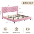 thumbnail image 3 of IDEALHOUSE Pink King Bed Frames, Velvet Upholstered Platform, Diamond Block Headboard, Sturdy Metal Wood Slats, Quiet Sleep, Modern Bedroom Furniture, for Adults, Teens, 3 of 8