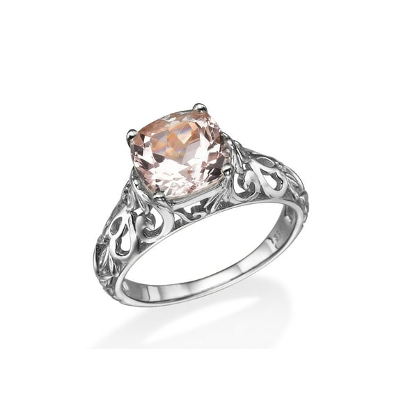 2.00 Carat natural peach/pink VS Morganite Ring 14k White Gold Vintage Art Deco Filigree