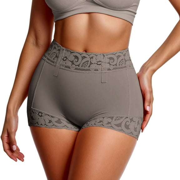 KHONTS Women's Tummy Control Body Shapers High Waist Shorts Lifter Shapewear Lace Panties Compression Underwear Brown XS