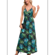 thumbnail image 1 of Vestido de Verano 2025 para Mujer, con Estampado Floral, Lazo Frontal, Tirantes Finos, Informal, Bohemio, , Suelto, Verde Talla S, 1 of 6