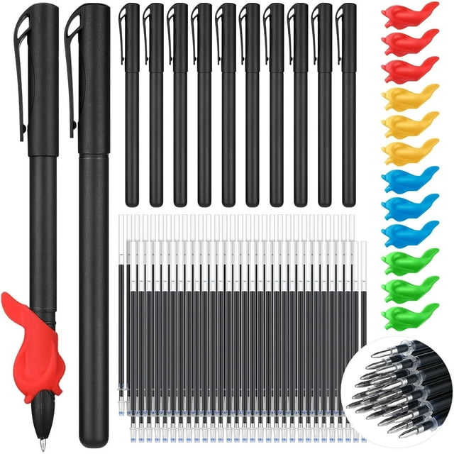 shiyou-84 Pcs Recharges de Stylo à Encre Disparaissant pour Enfants, Livre de Pratique Magique, Stylo de Pratique Invisible avec Rainures, Aide à l'Écriture, Grips Réutilisables, Matériel de Traçage pour Enfants d'Âge Préscolaire