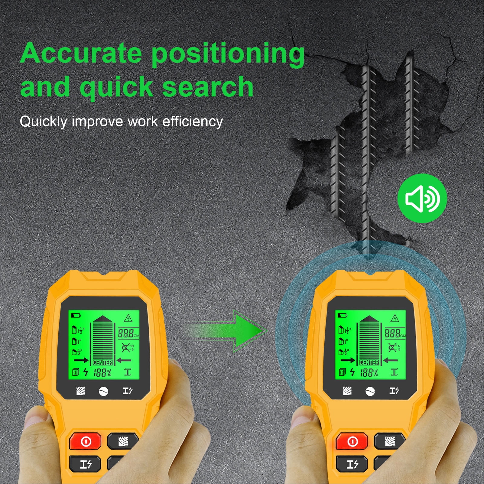 LAZIOEGR 5 in 1 Multifunction Electronic Stud Finder Wall Scanner Wood Metal AC Wire Detector Electrician Heavy Duty Sensor Tool with LCD Display Yellow