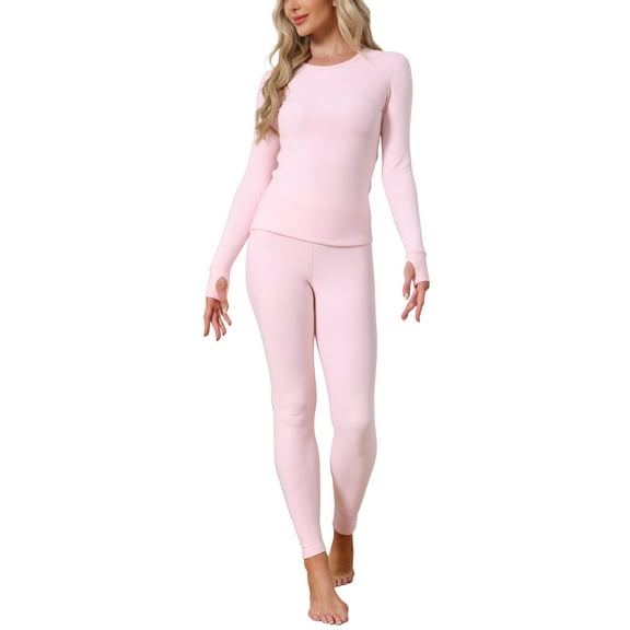INSPIRE CHIC Womens Thermal Underwear Sets Thumbholes Long Sleeve with Leggings Winter Cold Base Layer Pajamas Set XL Pink