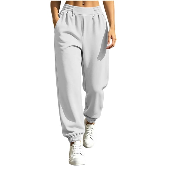 AherBiu Jogging Pants for Women Cinch Bottom Sweatpants Baggy Loose Fitted Elastic Waisted Casual Sweat Pants with Pockets(X-Large,White)