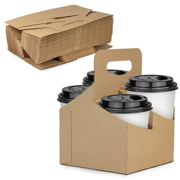 [200 Pack]4Cup Drink Carrier with Handle Kraft Paperboard Handled Drink