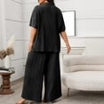 thumbnail image 4 of Caywon Women's Solid Color Casual Plus Size Lapel Short Sleeved Wide Leg Cropped Pants Home Set Spring and Summer Lightweight Set(Black,XL), 4 of 4