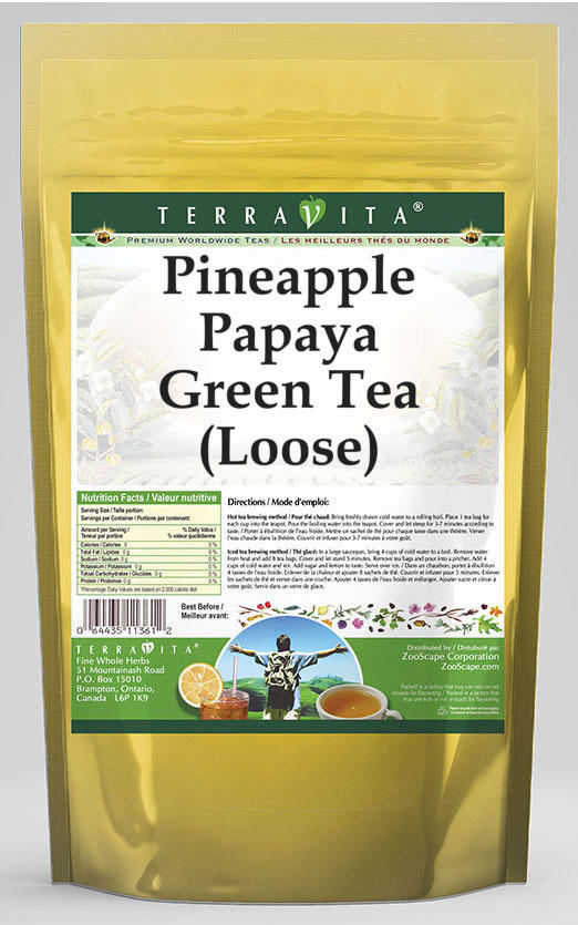 TerraVita Pineapple Papaya Green Tea, (Pineapple Papaya,Loose Leaf Green Tea, 4 oz, 1Pack, Zin