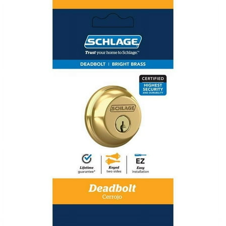 Schlage Deadbolt Lock Double Cylinder - Bright Brass Zinc - 1 Pack