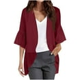 thumbnail image 3 of CFLVAEK Womens Lightweight Cardigans Loose Fit Flare 3/4 Sleeve Kimono Coverups Trendy Summer Open Front Curved Hem Cardigan Red XL, 3 of 8