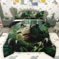 Homewish Jungle Wildlife Dinosaur Full Size Comforter Sets, Green Plant Botanical Bedding Comforter Set, Teens Kids Boys Girls Reversible Bedding Sets, Super Cozy Room Decor, 3-Piece