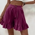 thumbnail image 4 of Summer Lounge Shorts for Women Wide Leg Ruffle Hem Flowy Comfy Pants High Waisted Solid Casual Shorts with Pockets, 4 of 6