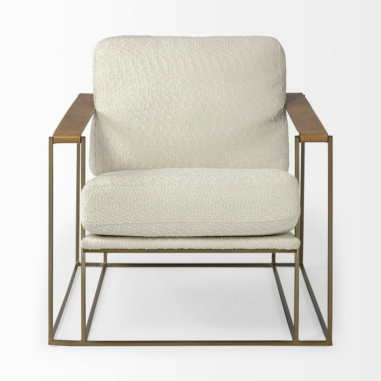 Cream Fabric Wrapped Accent Chair With Metal Frame
