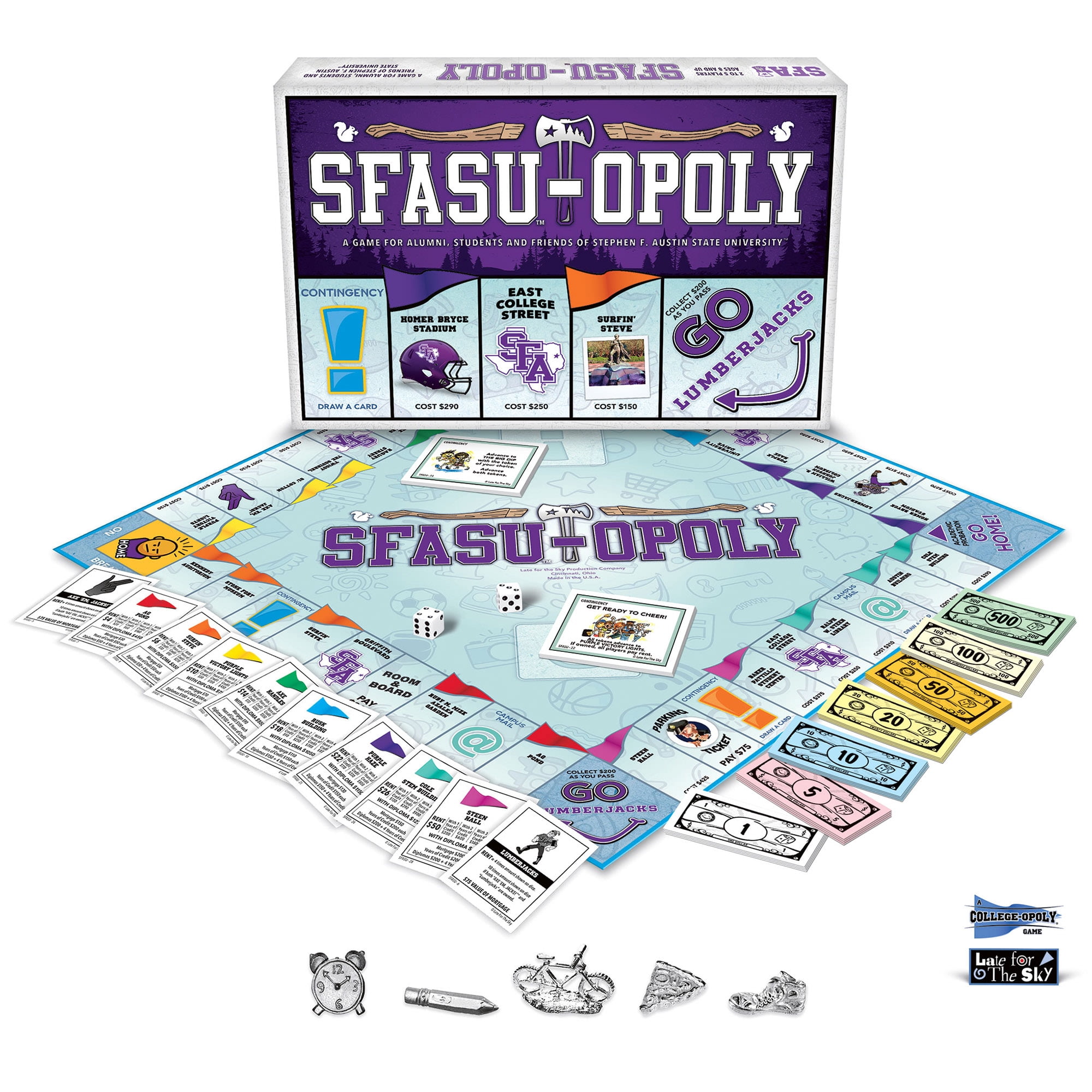 Late For The Sky: SFASU-Opoly - University Themed Family Board Game, Opoly-Style Game Night, Traditional Play Or 1 Hr Version, Ages 8+, 2-6 Players