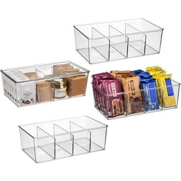 BAODELI Plastic Pantry Organization and Storage Bins with Dividers & Lids – Perfect Kitchen Organization or Kitchen Storage – Fridge Organizer, Refrigerator Bins, Cabinet Organizers, 4 Pack