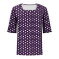thumbnail image 5 of Olyvenn Womens Summer Tops Trendy 3/4 Sleeve Shirts Casual Crew Neck Ruffle Sleeve T Shirts Boho Beach Vacation Blouses Purple S, 5 of 6