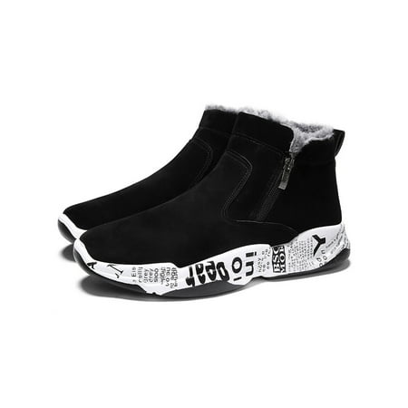 

Gomelly Mens Snow Boots Slip On Winter Boot Plush Lined Warm Booties Lightweight Ankle Bootie Work Outdoor Walking Shoes Black White 9