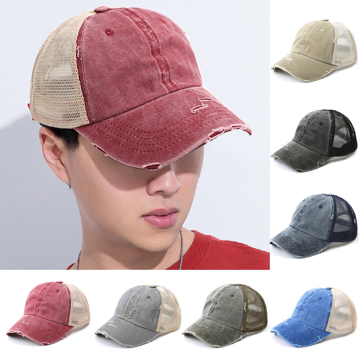 Dress Choice Women's Washed Distressed Cotton Denim High Ponytail Hat