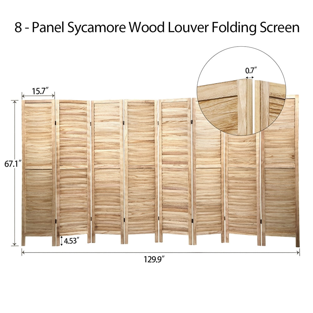 Kadyn 8 Panel Solid Wood Office Divider for Living Room, Foldable Privacy Screen with Non-slip Feet, Home Office Freestanding Room Divider for Study, Light Burn