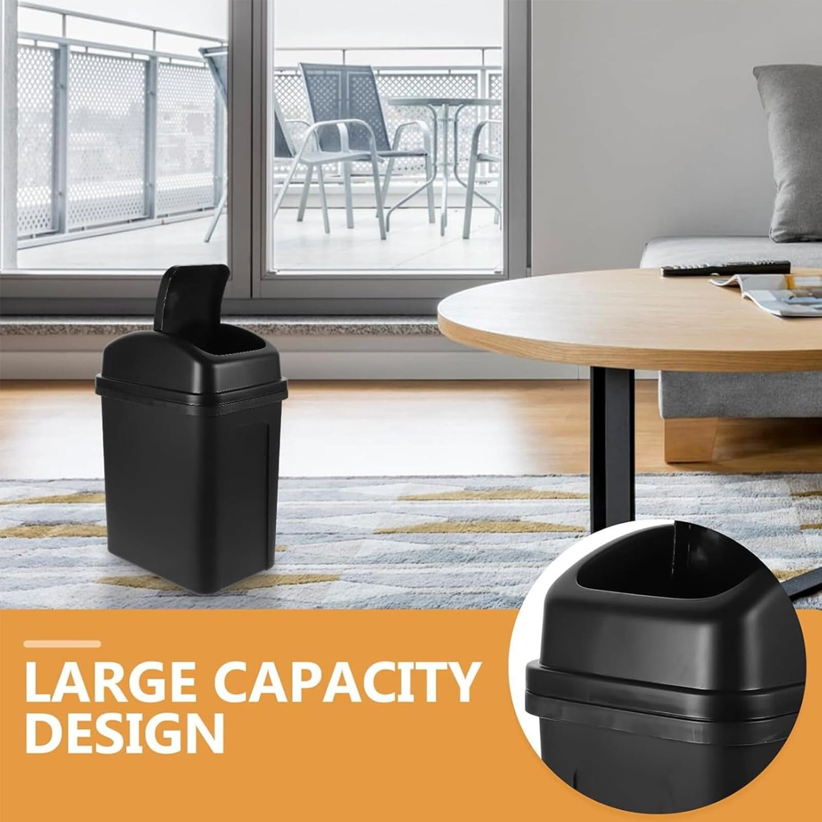 3.7 Gallon Plastic Trash Can with Swing Lid, Dog-Proof Waste Basket for Bathroom, Kitchen, Office, 12.6x8.3x16.9 Inch, Pet-Proof Garbage Bin, Black, By VINOIC