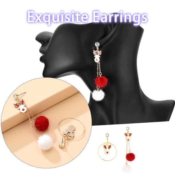 HomeKingdee Christmas Reindeer Asymmetric Earrings with Fuzzy Pompom - Alloy Festive Holiday Jewelry for Women and Girls