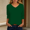 thumbnail image 4 of zaveiop Womens 3/4 Length Sleeve Tunic Tops Casual V Neck Shirts Basic Tees Business Work Blouses Summer Fall 2025 Clothes (Z2-Dark Green, L), 4 of 6