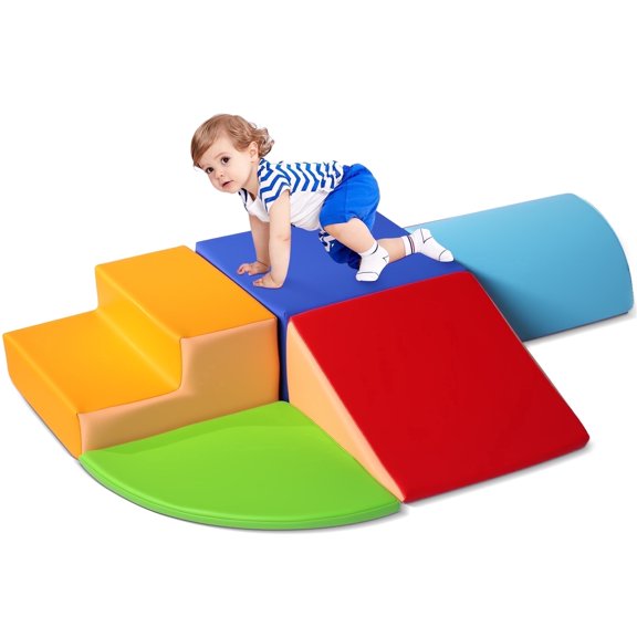 Yexmas 5-Piece Soft PU Leather Toddlers Climbing Toys,Play Set Indoor Baby Climbing Toysclimbing Foam Blocks for 1-3