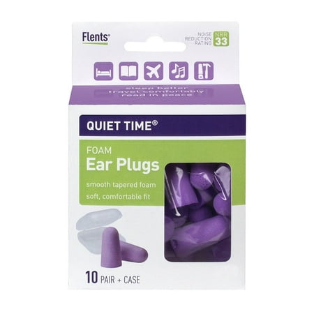 Flents Quiet Time Ear Plugs/Earplugs | 10 Pair | Case Included | NRR 33 | Made in The USA