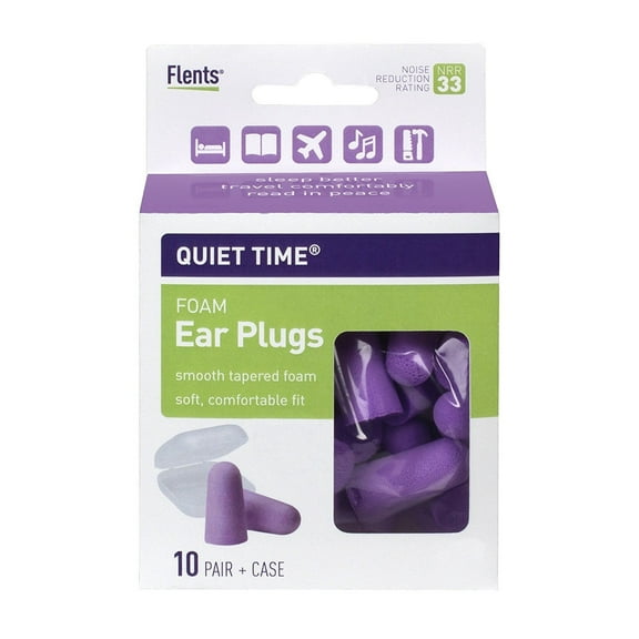 Flents Quiet Time Ear Plugs/Earplugs | 10 Pair | Case Included | NRR 33 | Made in The USA