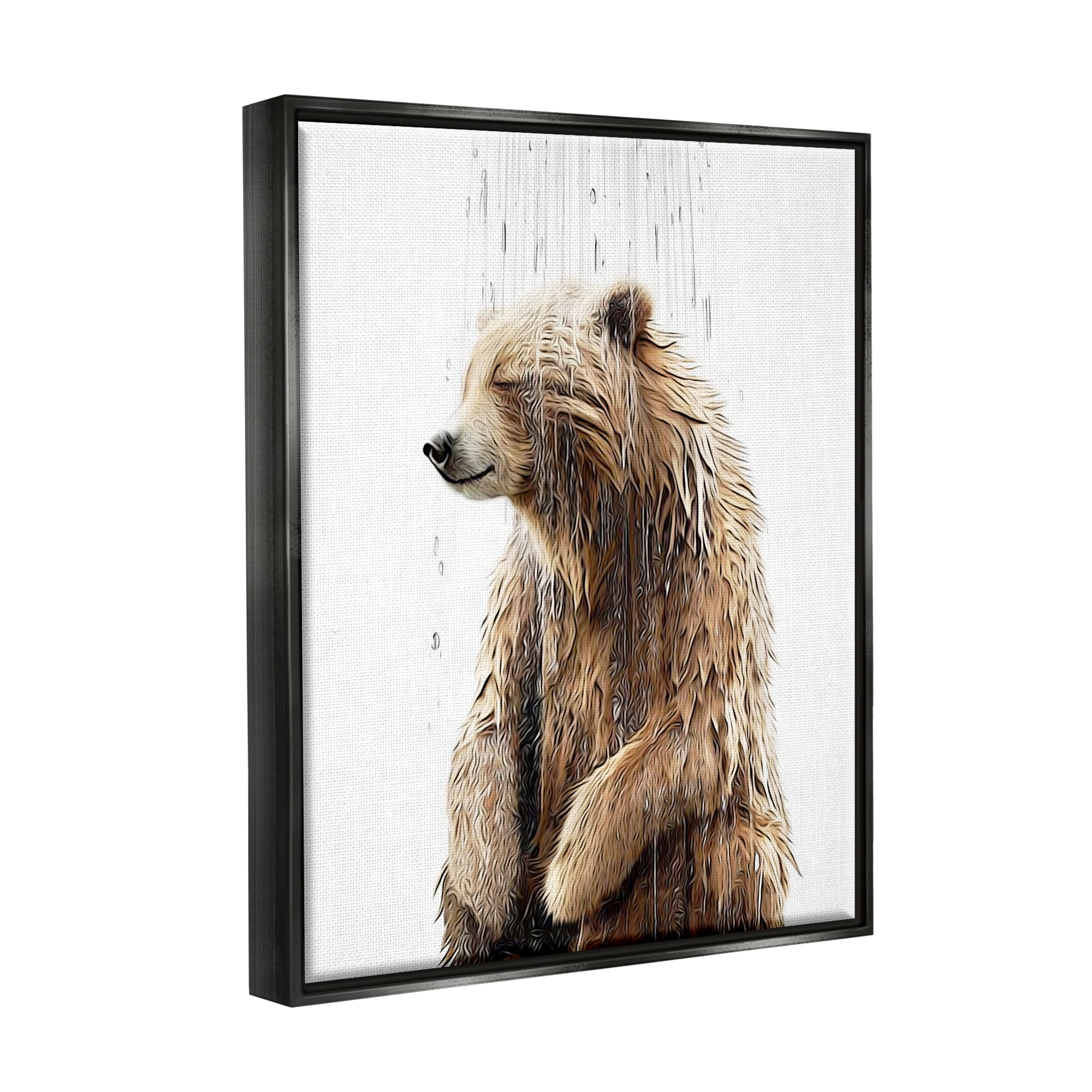Stupell Industries Bear Shower Splash Animals & Insects Painting Black Floater Framed Canvas Art Print Wall Art, 25 x 31