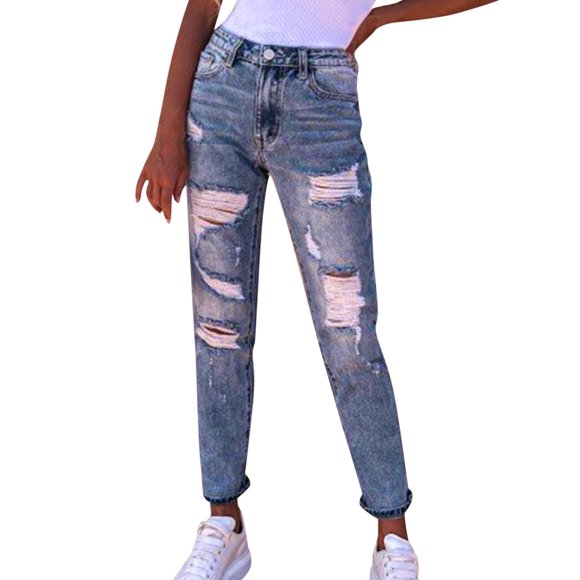 Ketyyh-chn99 Womens Jeans Trendy 2024 Business Casual Pants for Women Stretch Jeans Skinny Slim Fitness Pants Trousers Blue,S