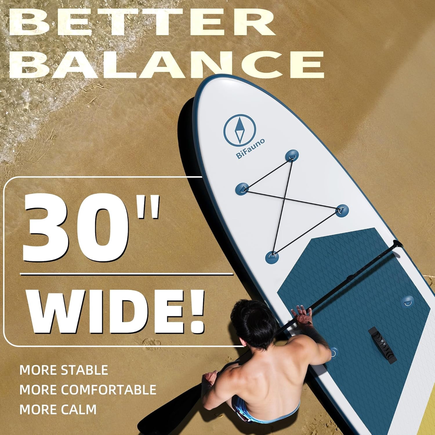 Bifanuo 10' Inflatable Stand Up Paddle Board with SUP Accessories & Backpack. Paddle Boards for Adults. Non-Slip Deck, Wide Stance, Bottom Fin, Double Action Pump.