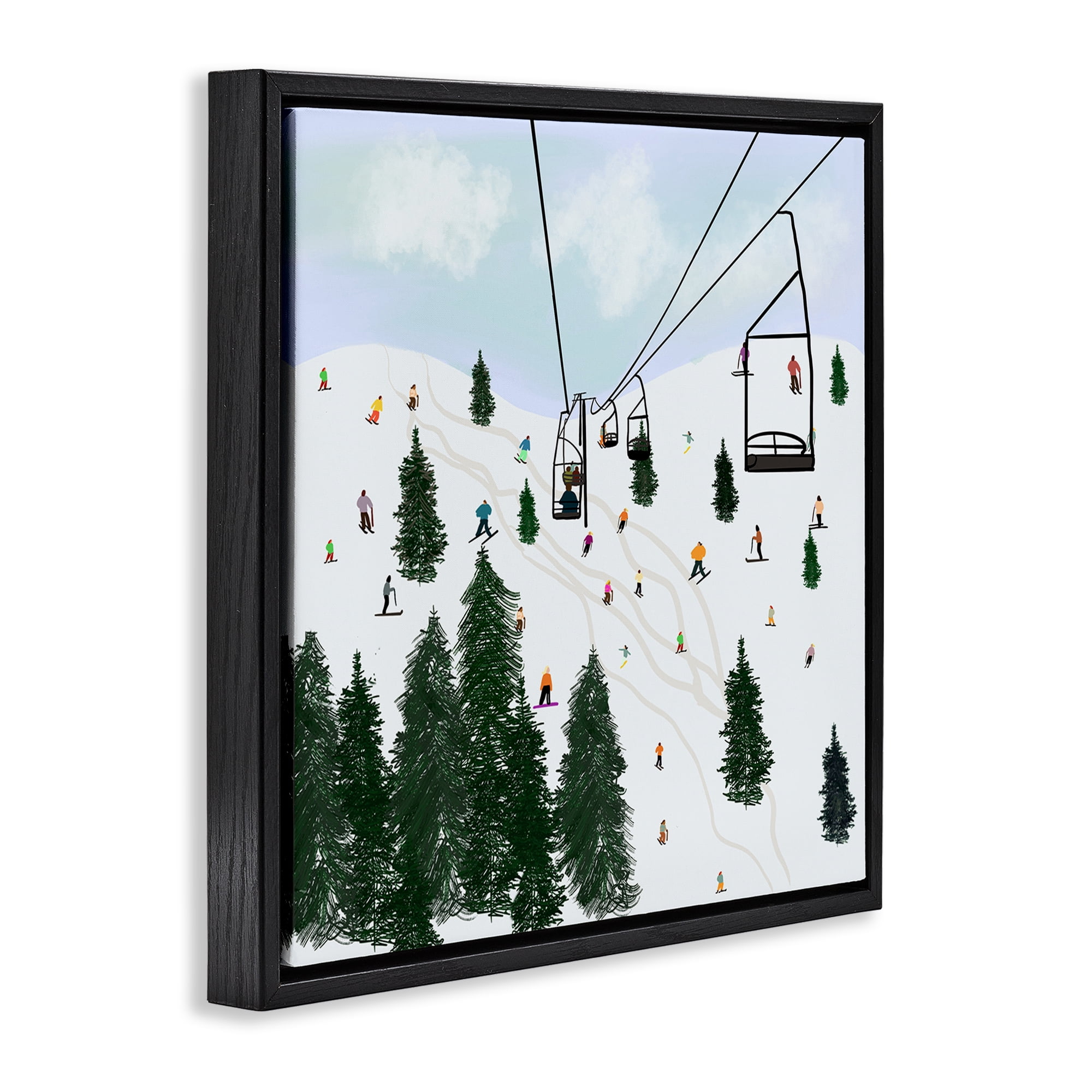 Stupell Industries Ski Lift & Slopes Landscape & Nature Painting Black Floater Framed Canvas Art Print Wall Art, 25 x 25