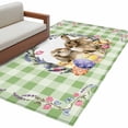 thumbnail image 2 of Area Rug for Living Room, Easter Bunny Non-Slip Indoor Large Carpet for Bedroom/Dining Room, Spring Easter Eggs Chick Floral Sage Green Check Washable Low-Profile Floor Runner Rugs - 4 x 6 Ft, 2 of 7
