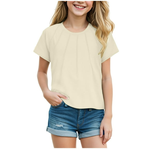 Gubotare Toddler Girls Clothes Girls' Toddler Short Sleeve Scoop Neck Tee T Shirt Size 11T 12T (Beige,11-12 Years)