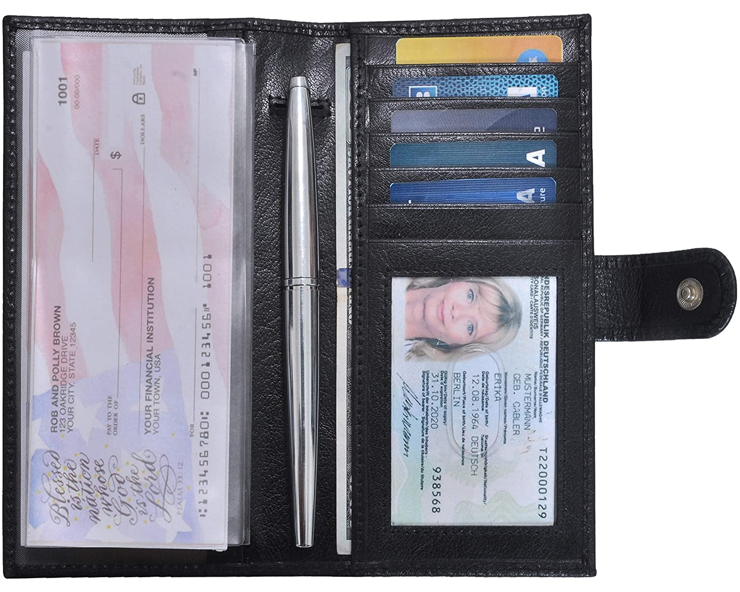 Checkbook Cover with Pen Holder Leather RFID Secure Case for Men and