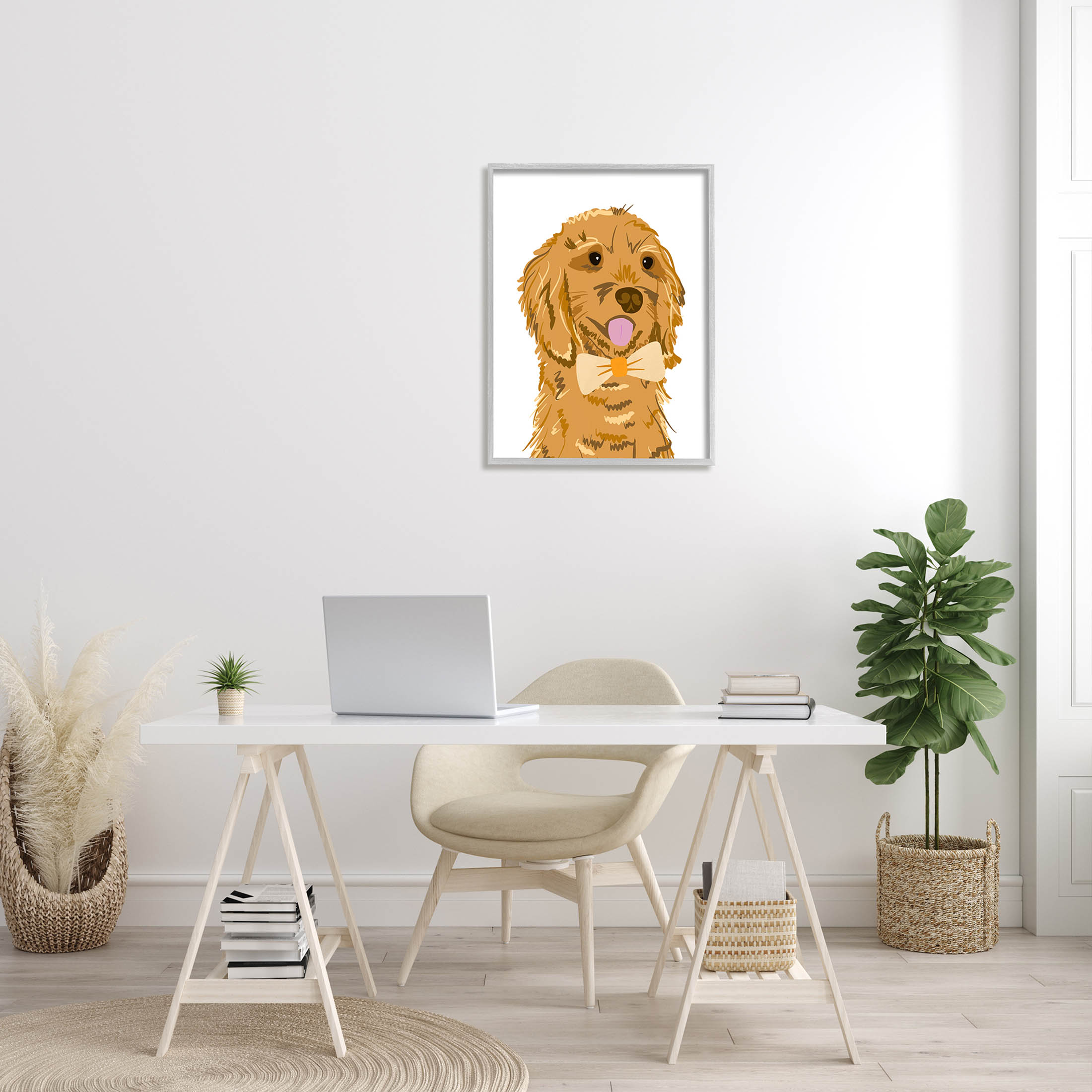 Golden Retriever Puppy Bowtie Pet Animals & Insects Graphic Art Gray Framed Art Print Wall Art