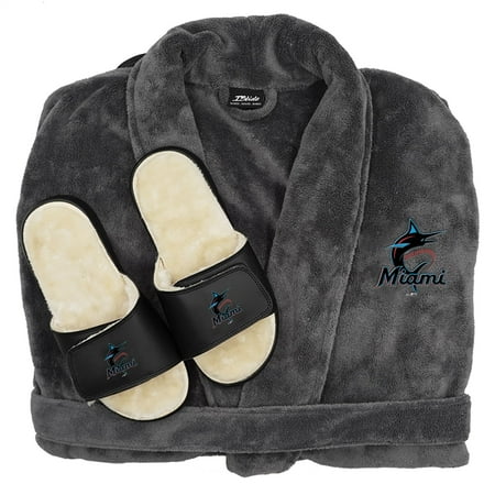 

ISlide Gray Miami Marlins Faux Fur Slide Sandals & Robe Bundle