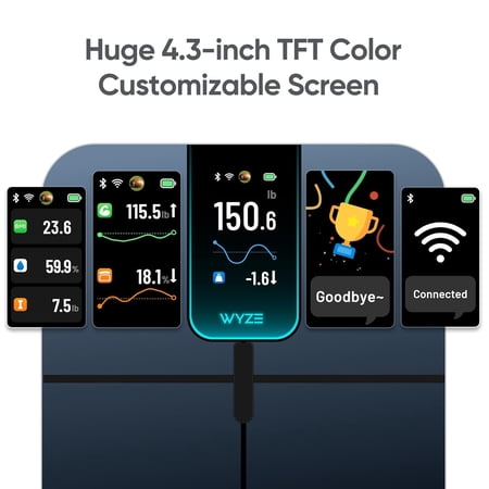 Wyze Scale Ultra Weight Scale with 4.3" Color Display, BMI Heart Rate Monitor, Wi-Fi Bluetooth Sync for Baby Pet Luggage Mode, 400lbs Capacity, Black